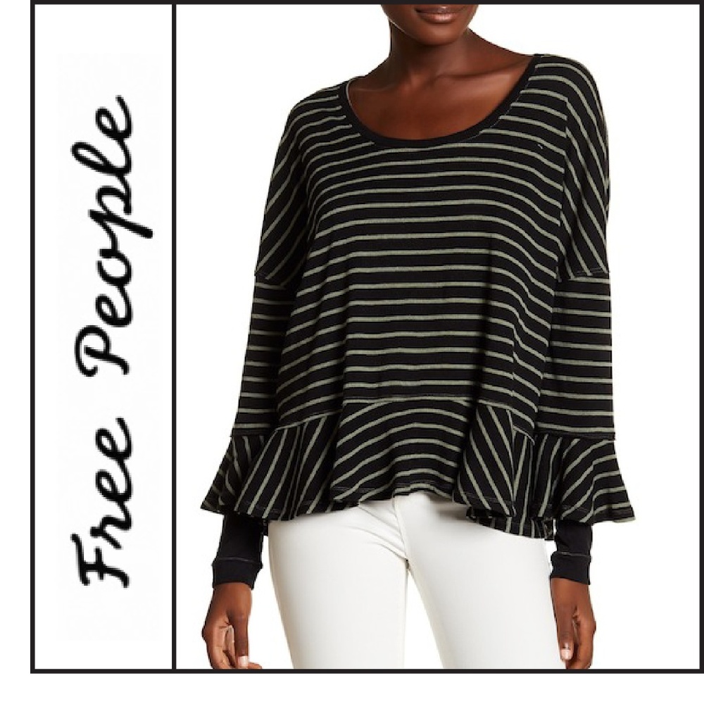 NWT { Free People } Peplum Hem Striped Blouse